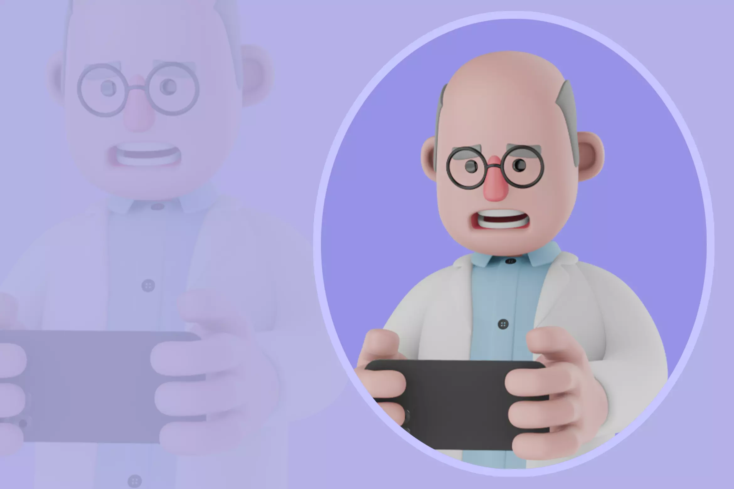 Stylized 3D Male Scientist Character - Worried Phone Reaction 3D model