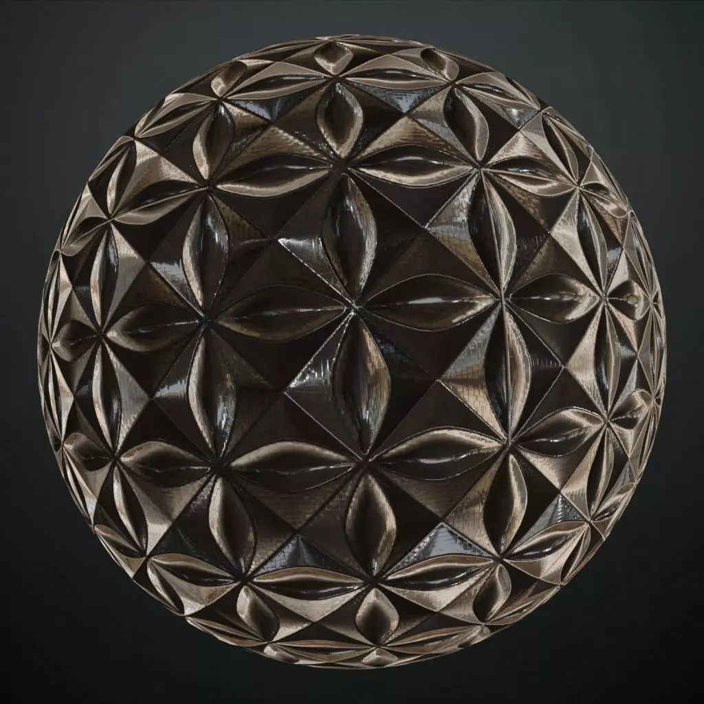 Classic Black and Gold Damask Ceramic Tiles PBR Seamless Texture