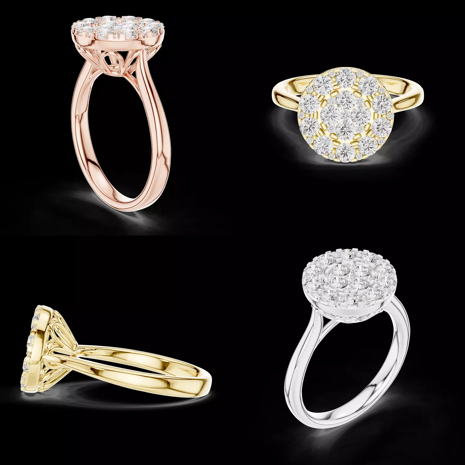 Round Diamond Cluster Halo Ring CAD Model for Jewellery 3D print model