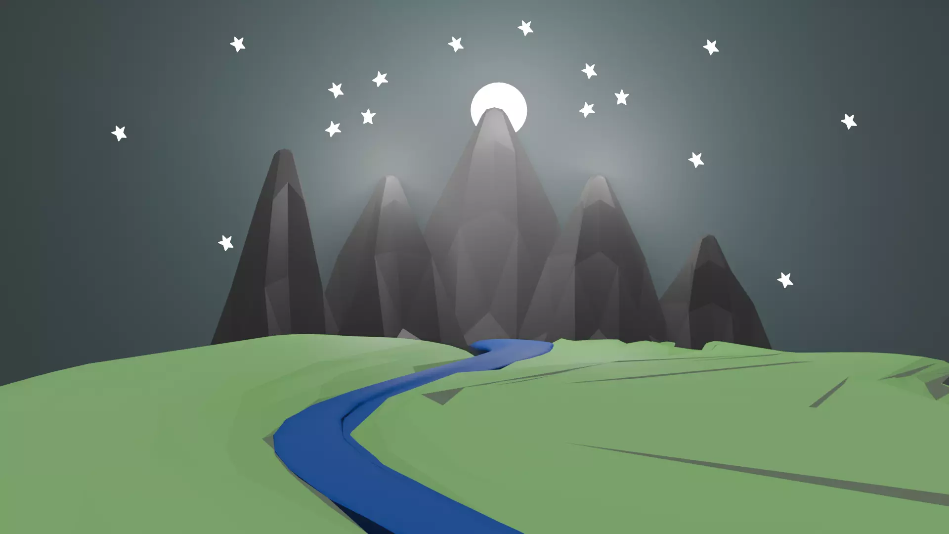 night time in river valley of mountain range Free low-poly 3D model
