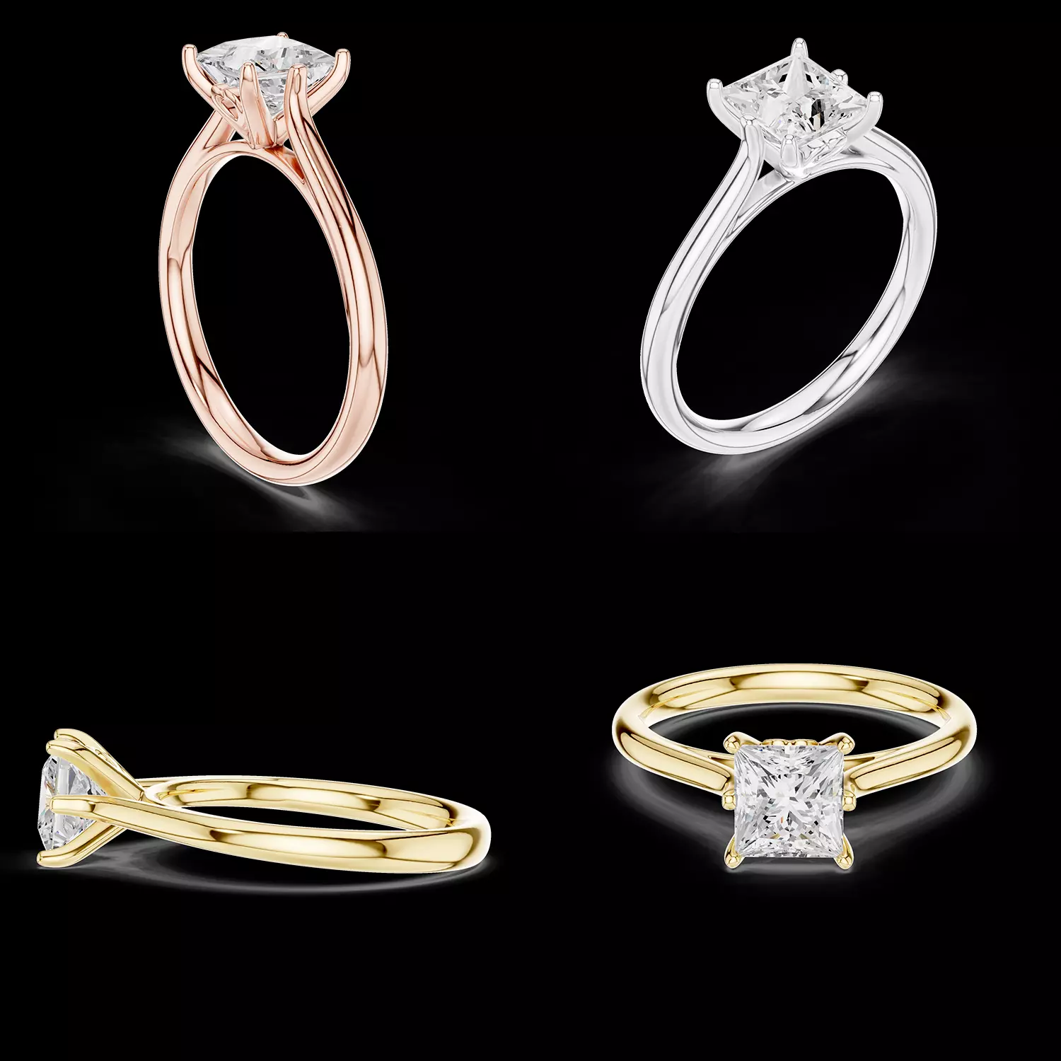 Princess Cut Solitaire Engagement Ring CAD Model 3D print model