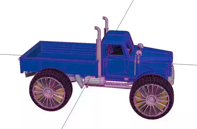 Big Wheel 1950s Pickup Low Poly Stylized Retro Truck Asset Low-poly 3D model 6