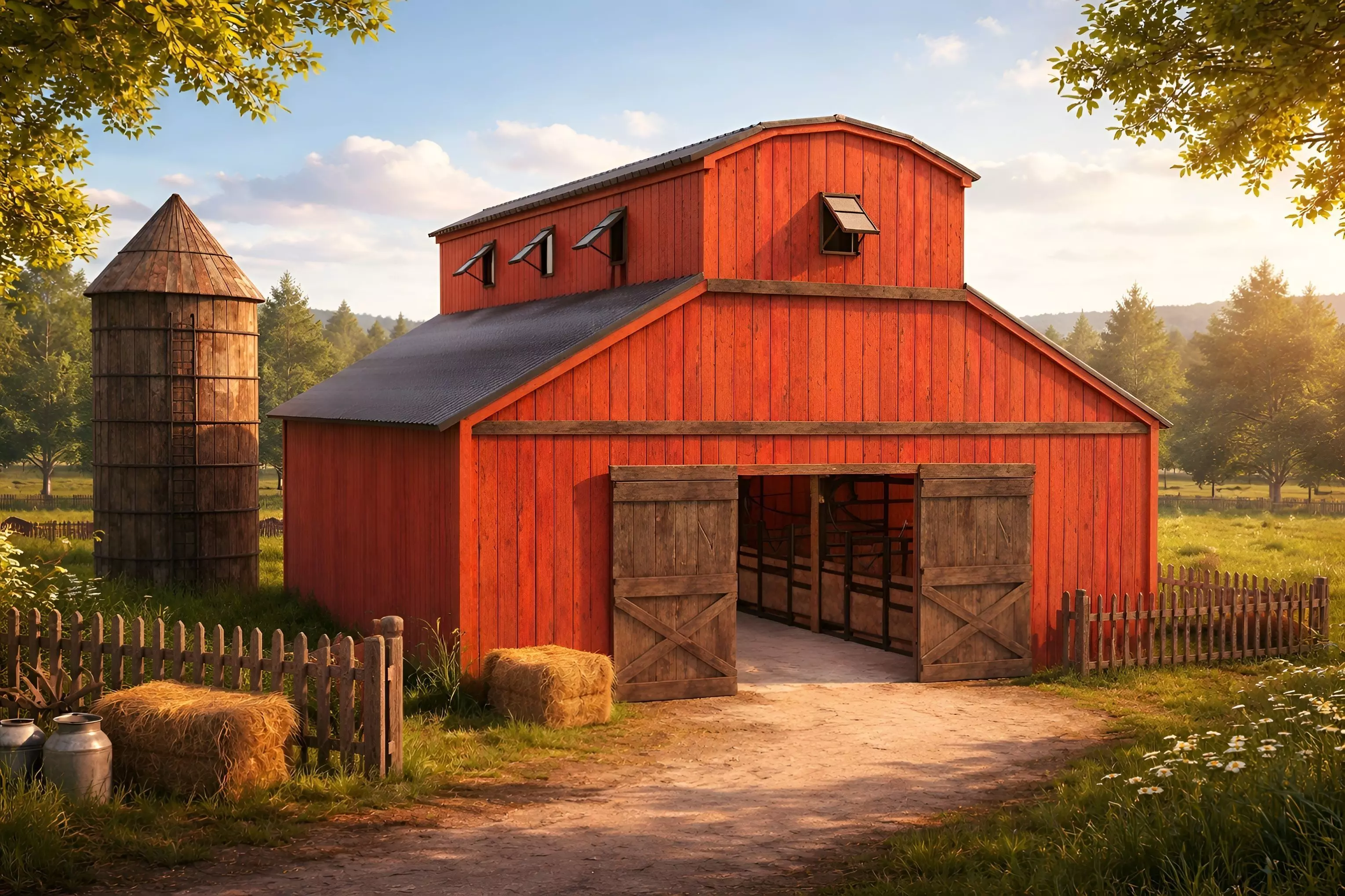 barn with silo and house stall 3D model