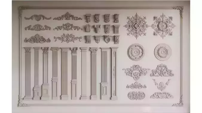 European classical style components Low-poly 3D model
