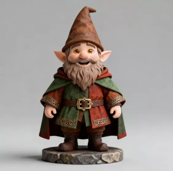 3502 Fairy Tale Gnome Color Full Body Figurine on Base 3D print model