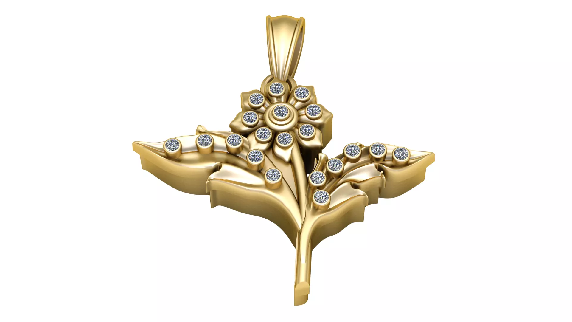 TitleElegant Gold Leaf Pendant with Diamond Detailing 3D print model