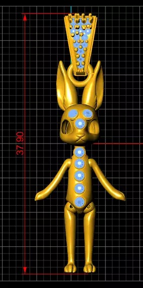 Charming Gold Bunny Pendant with Blue Gemstone 3D print model