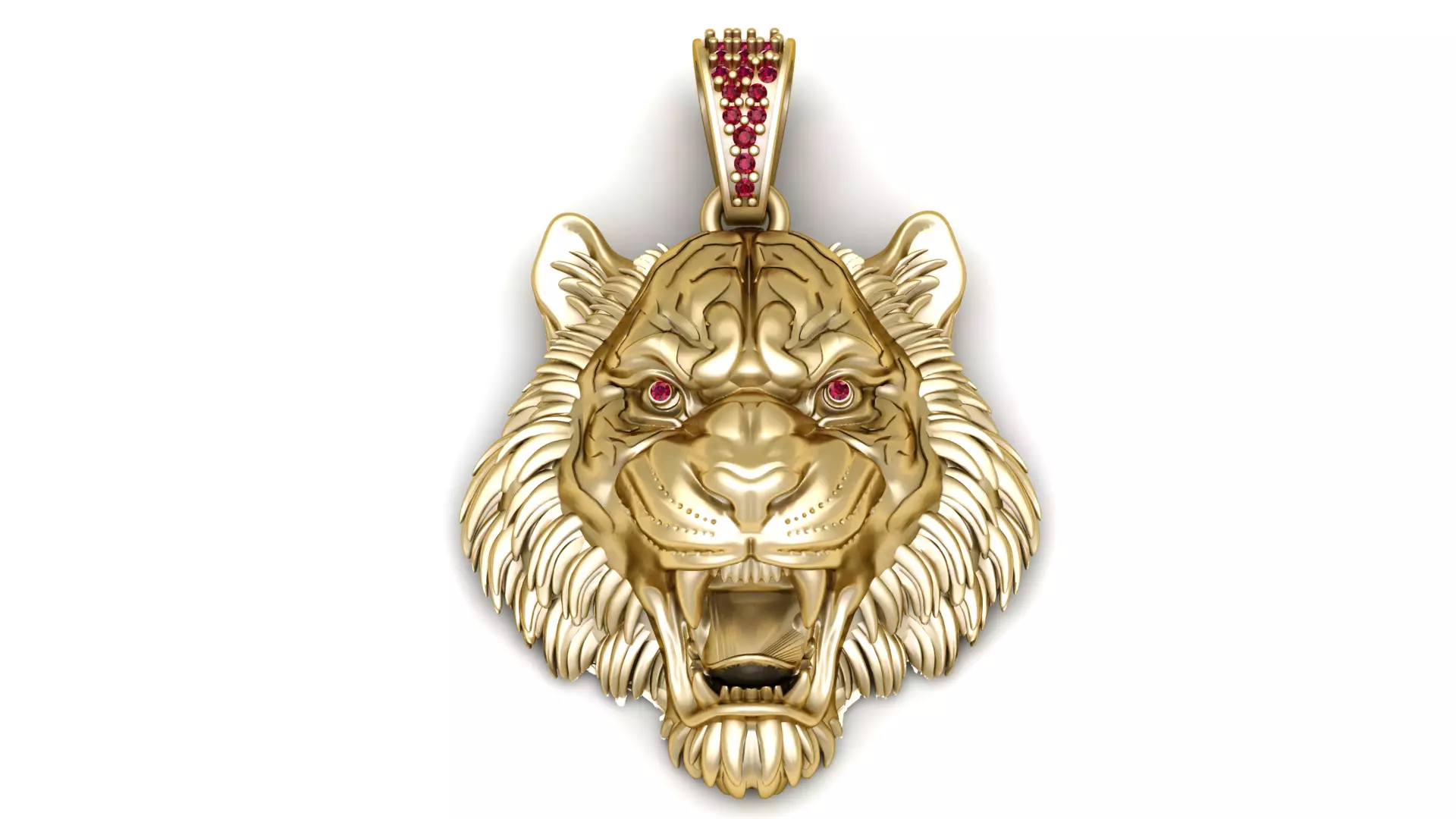 Roaring Lion Head Gold Pendant with Ruby Eye 3D print model
