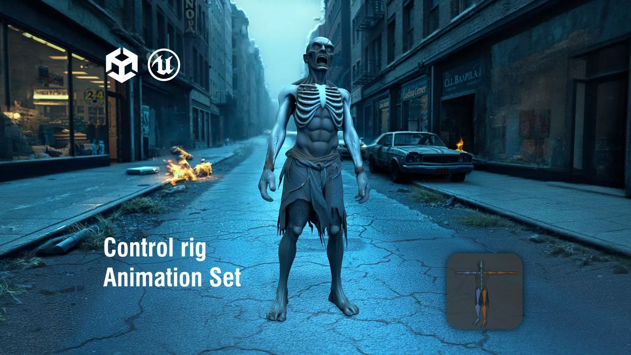 Zombie Character with Decomposed Features Low-poly 3D model