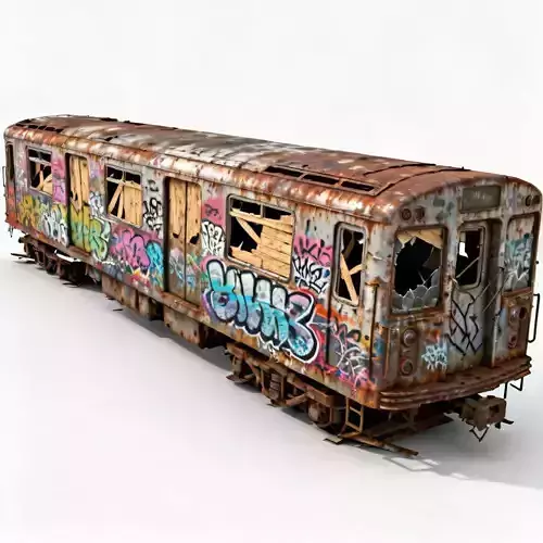 Graffiti Ghost Ruined Subway Car 3D Model