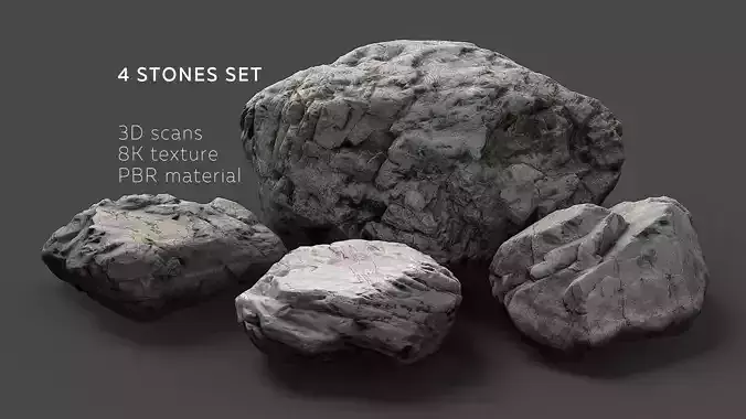 4 Stones Set 3D scan PBR Low-poly 3D model