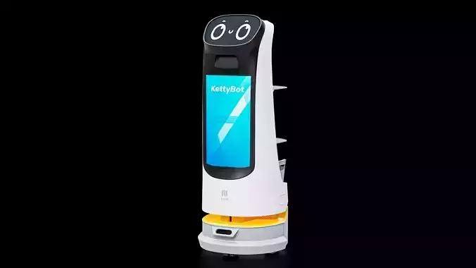 Restaurant Service Robot Waiter KettyBot Pro Yellow PBR Low-poly 3D model 4