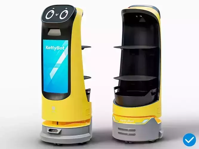 Restaurant Service Robot Waiter KettyBot Pro Yellow PBR