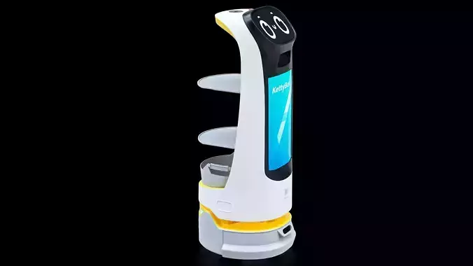 Restaurant Service Robot Waiter KettyBot Pro Yellow PBR Low-poly 3D model 7