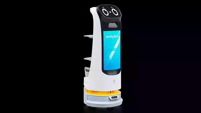 Restaurant Service Robot Waiter KettyBot Pro Yellow PBR Low-poly 3D model 6