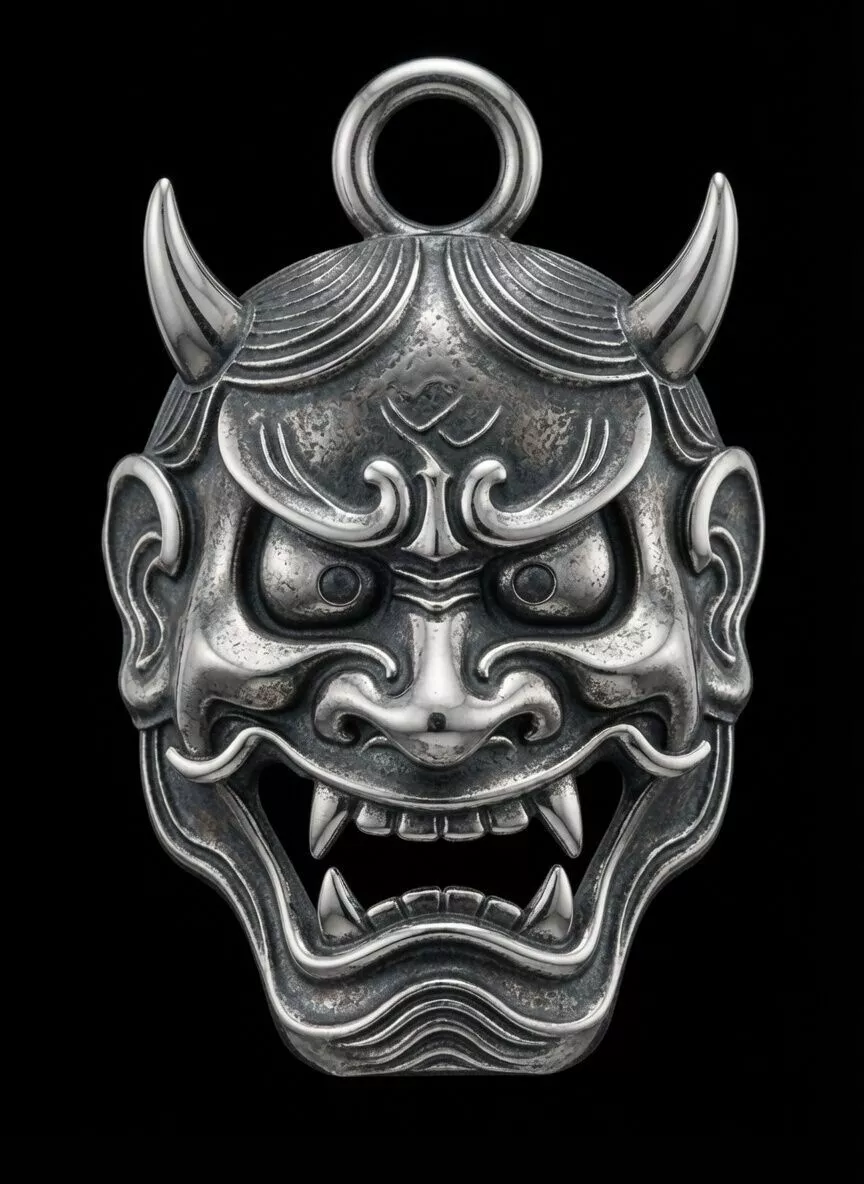 Japanese Oni Mask Pendant Mythological Demon Free 3D print model