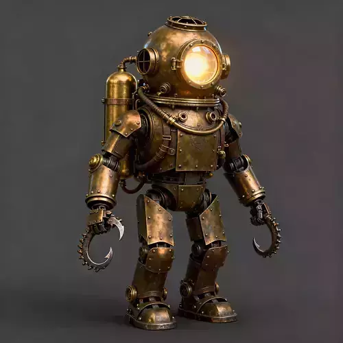 Abyssal Anchor Steampunk Diver Bot 3D Model