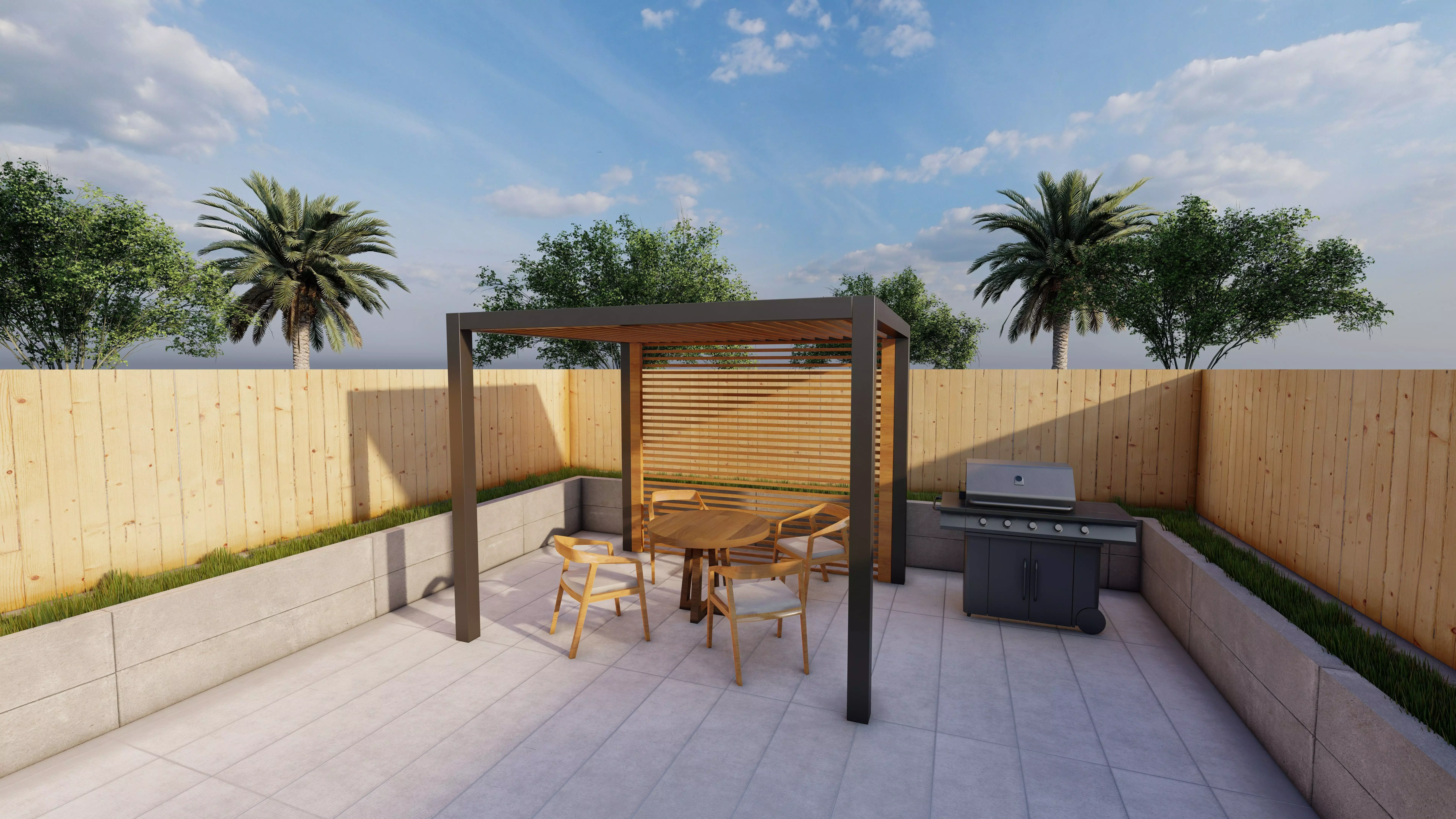 Modern prergola with BBQ Area-Free Model Free low-poly 3D model