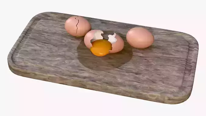 Egg on Cutting Board M1 3D model 4