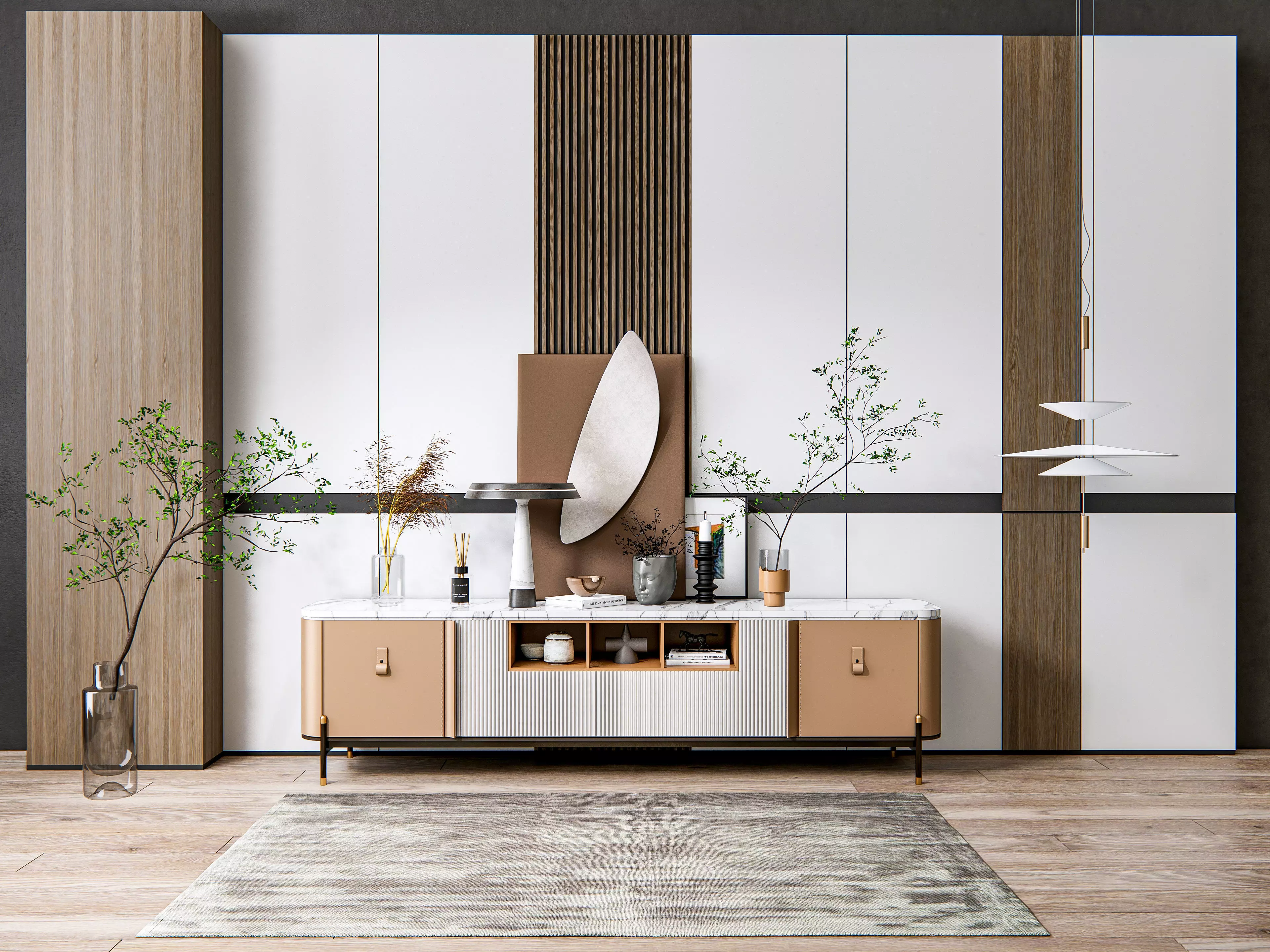 Sideboard with wall panel and flooring 18 3D model