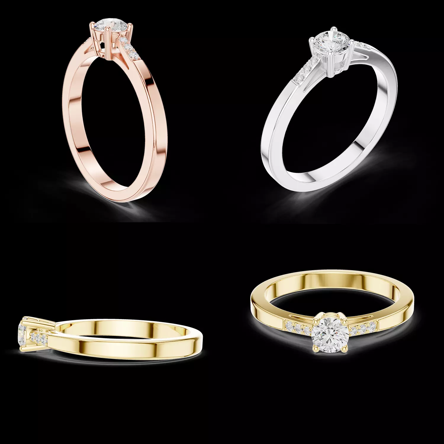 Classic Diamond Accent Engagement Ring CAD Model STL 3D print model