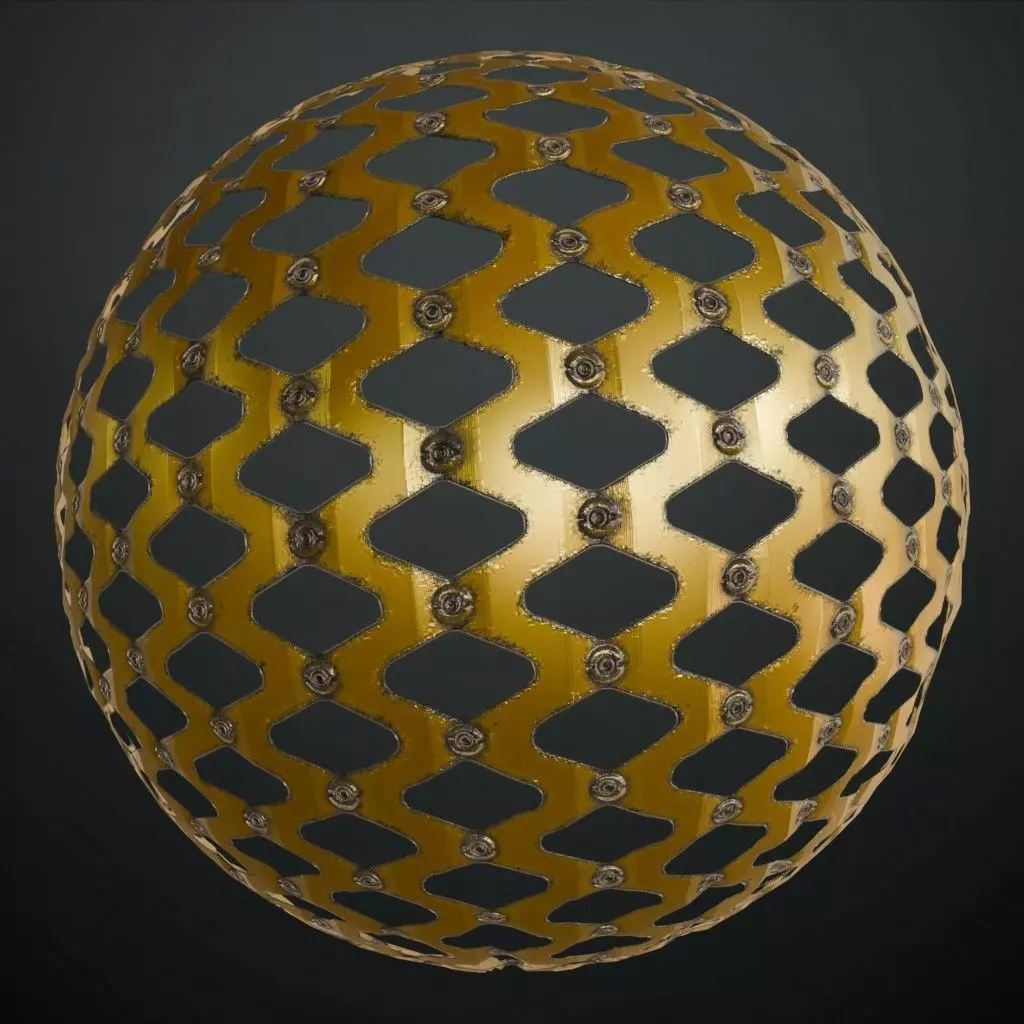 Rusty Gold Sci-Fi Metal Mesh Transparent PBR Seamless Texture