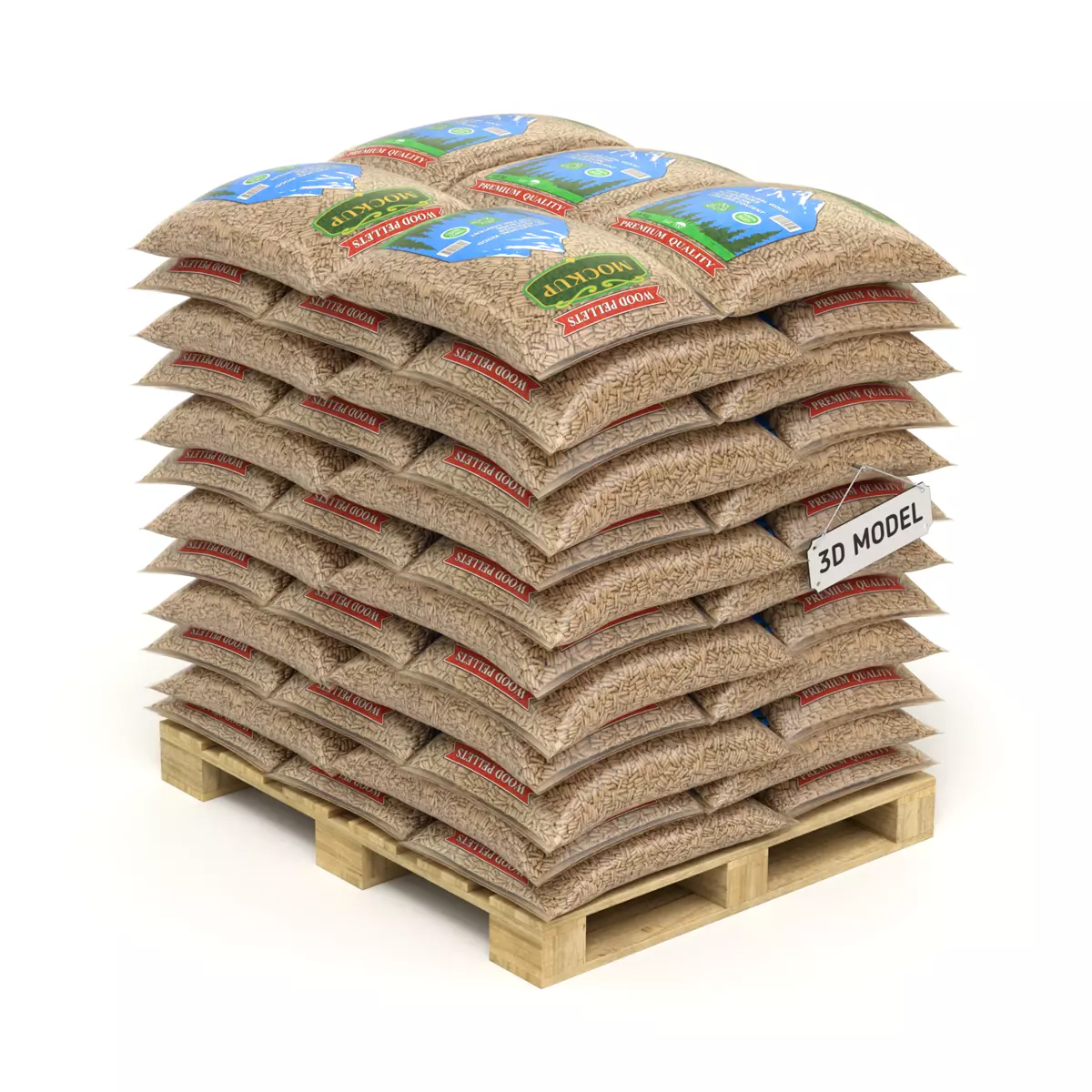 Wood pellets in the bags 3D model
