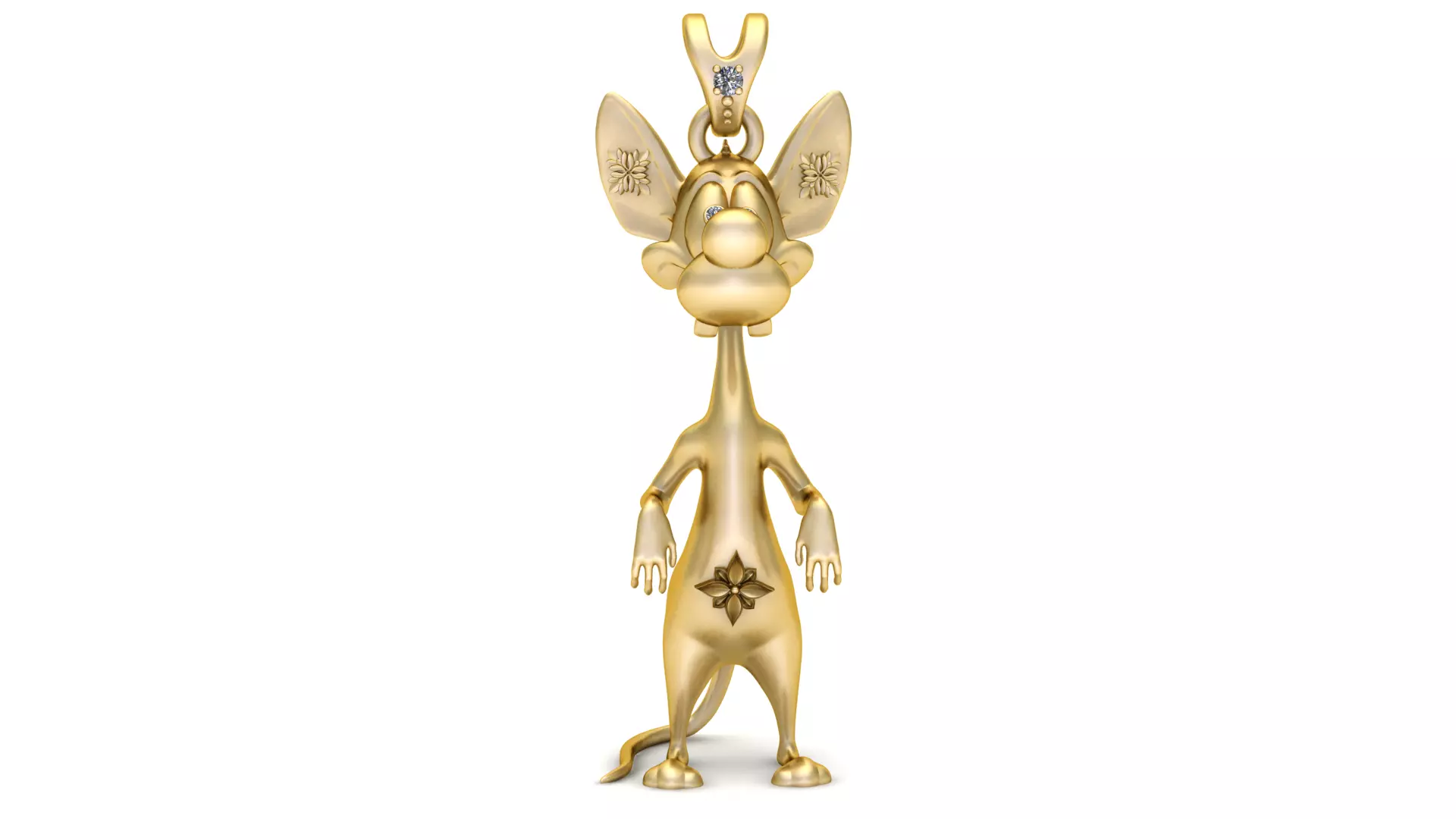 Gold Cartoon Mouse Pendant with Diamond Eyes 3D print model