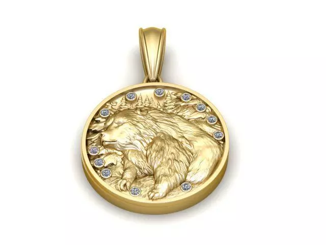 Gold Bear Pendant with Diamond Accents Nature-Inspired Jewelry 3D print model