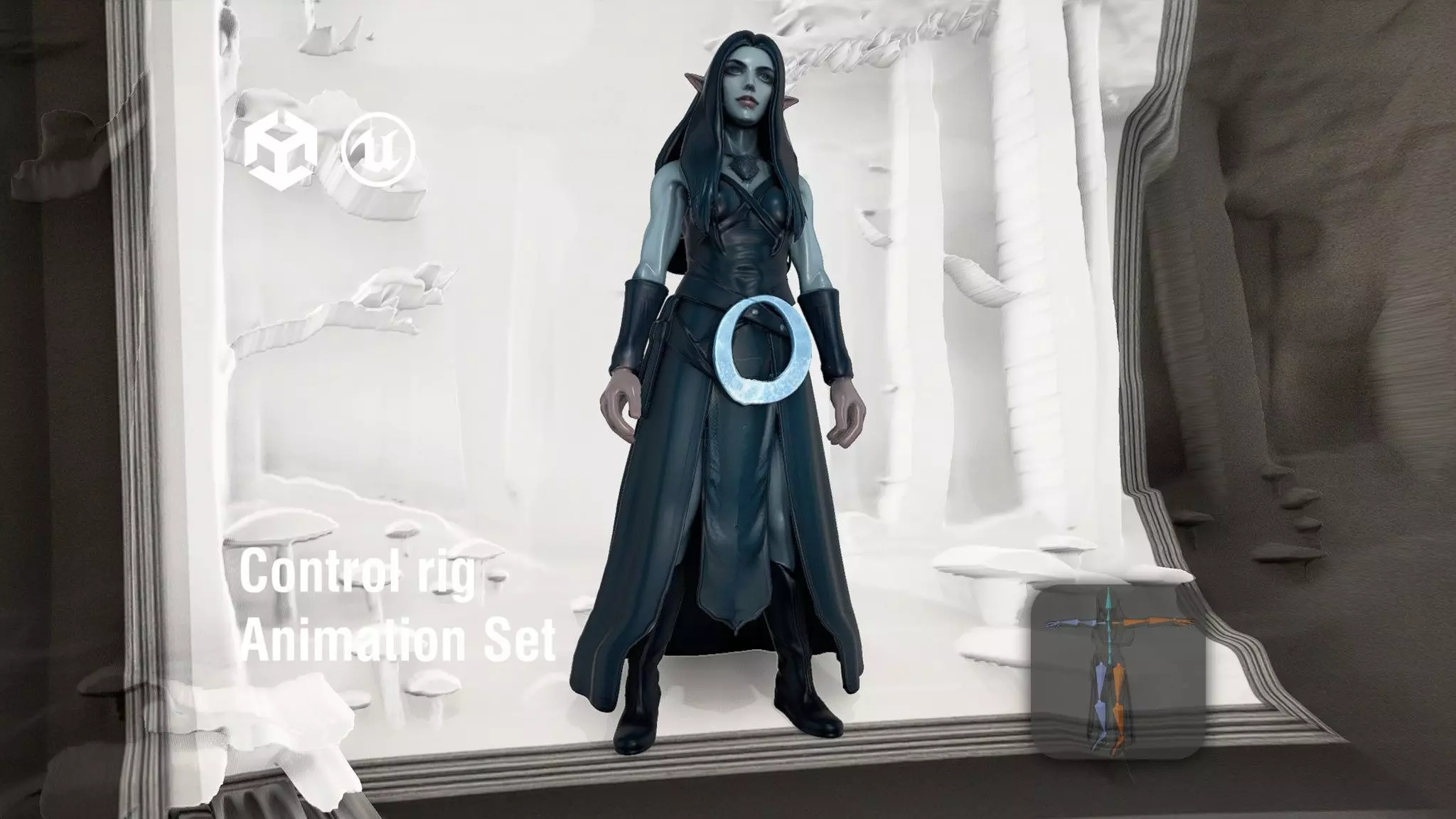 Nocturnal Forest Elf Moon Mage with Luminescent Markings Low-poly 3D model