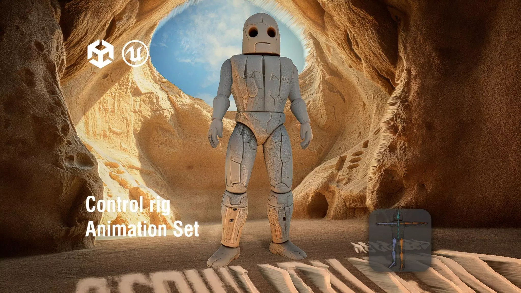 Friendly Stone Golem in Bright Cave Low-poly 3D model