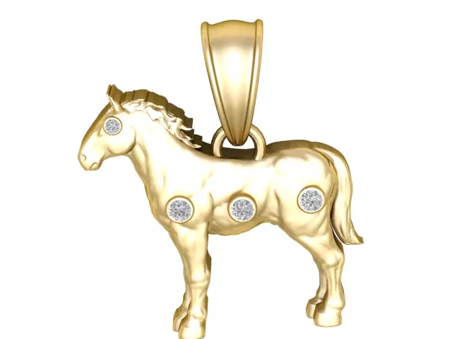 Gold Horse Pendant with Diamond Accents 3D print model