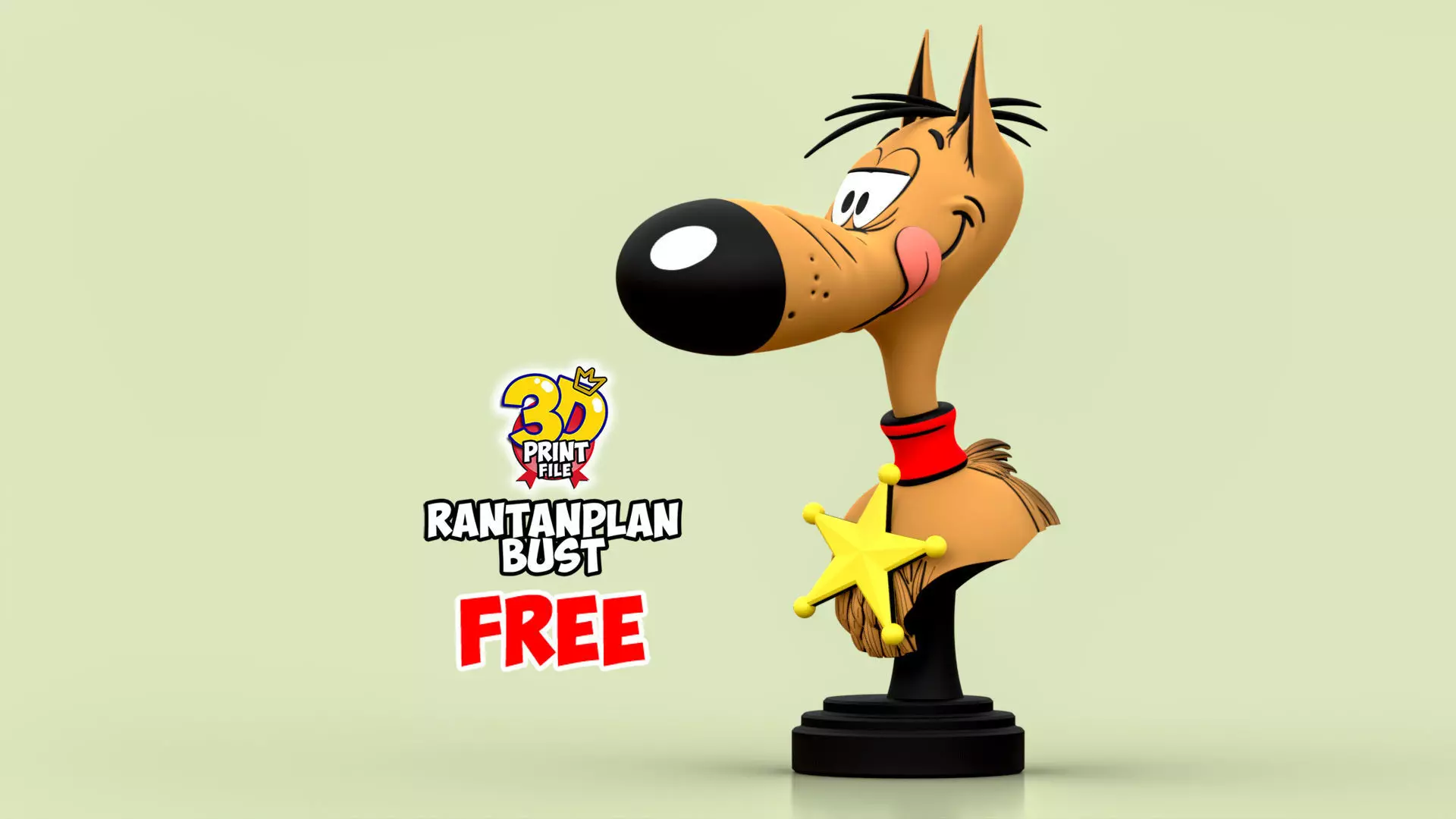 Rantanplan dog Stylized 3D Printable FREE Bust Free 3D print model