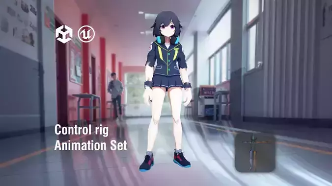 Anime Girl Cyber Athlete in Neon School Uniform