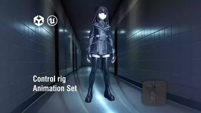 Anime Assassin Girl in Dark School Uniform