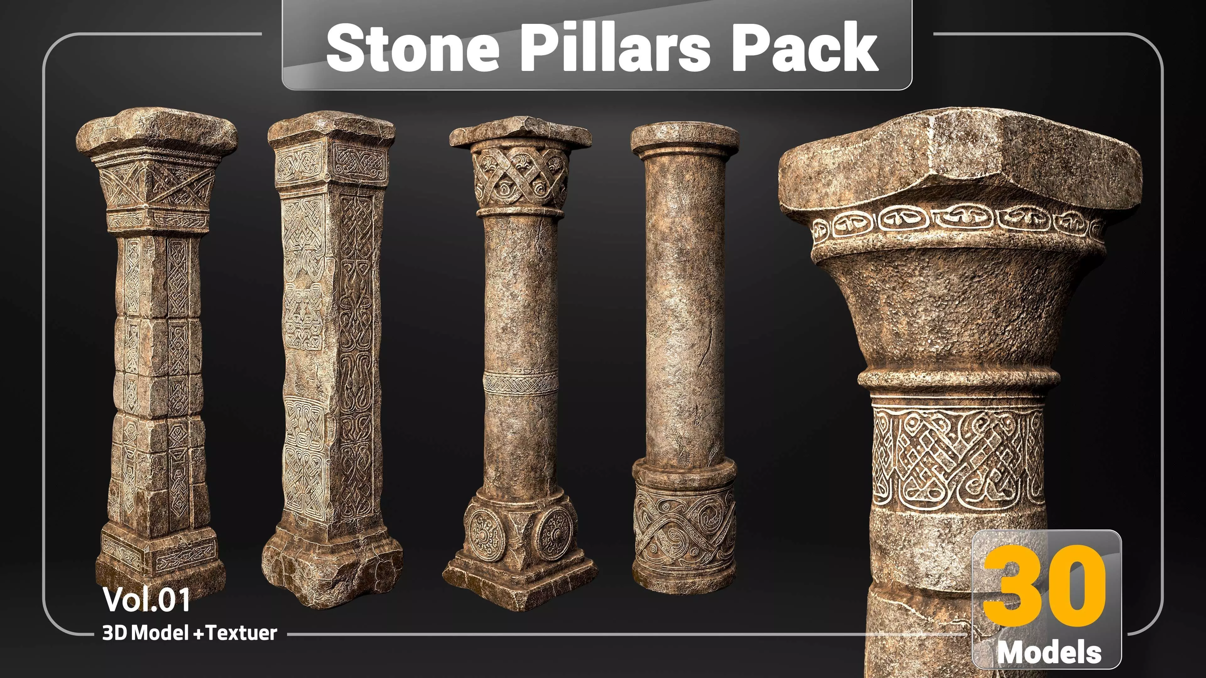 Stone Pillars Pack Low-poly 3D model