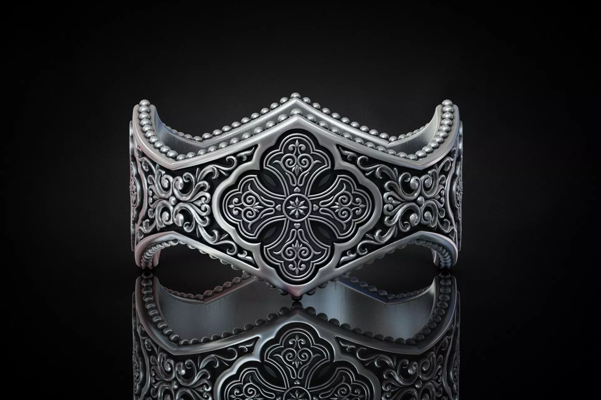 Gothic Ornamental Filigree Wide Band Ring 3D print model