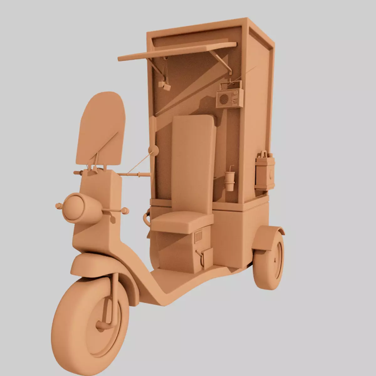 Stylized Street Food Cart Scooter Low Poly 3D Model No Textures Free 3D model