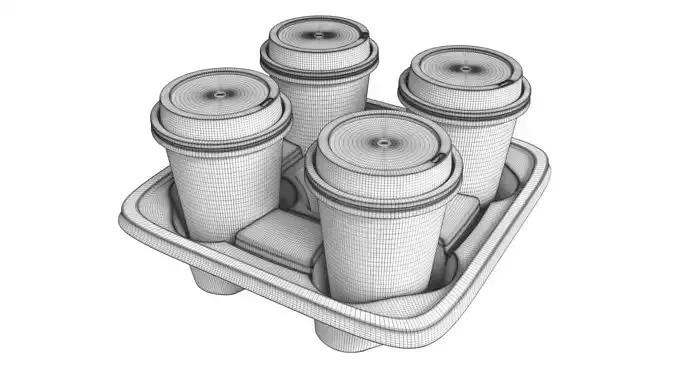 Mockup Cardboard Coffee Cup Carrier 4-Pack Fiber Drink Holder Low-poly 3D model 6