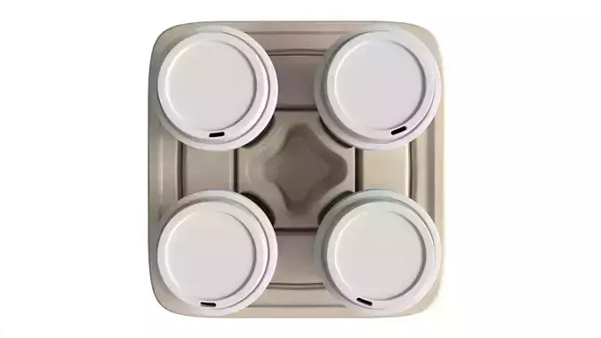 Mockup Cardboard Coffee Cup Carrier 4-Pack Fiber Drink Holder Low-poly 3D model 3