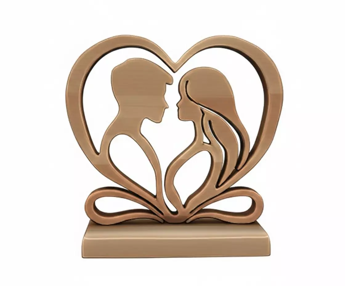 Romantic Couple Heart 3D Sculpture Wooden Style Wedding Decor 3D print model