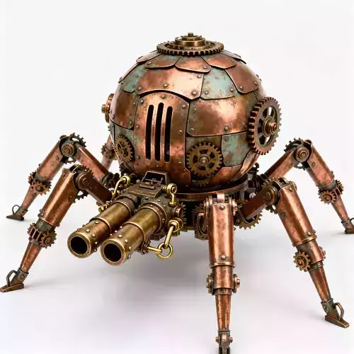 Copper Crawler Steampunk Spider-Tank 3D Model