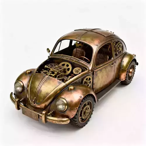 Mechanical car made of brass 3D Model 