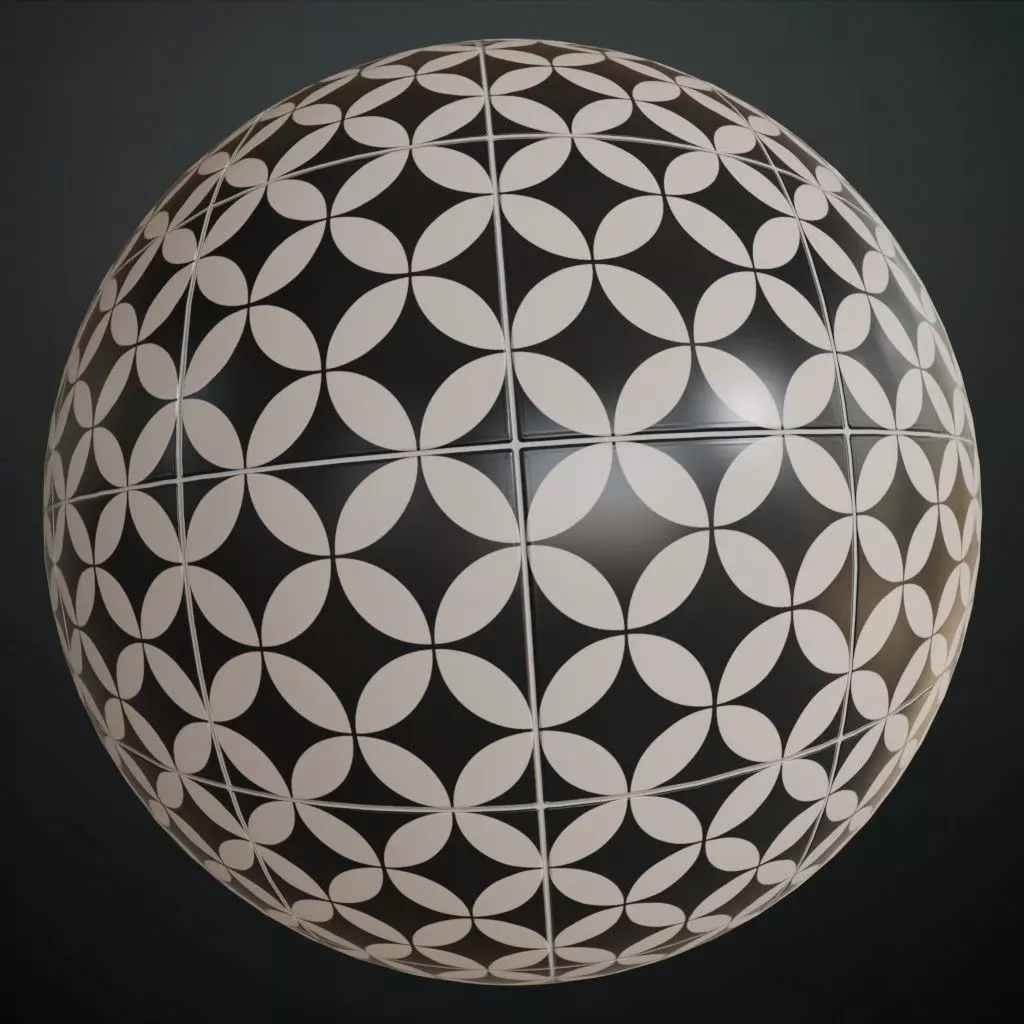 Modern Black and White Petal Geometric Tiles PBR Seamless Texture