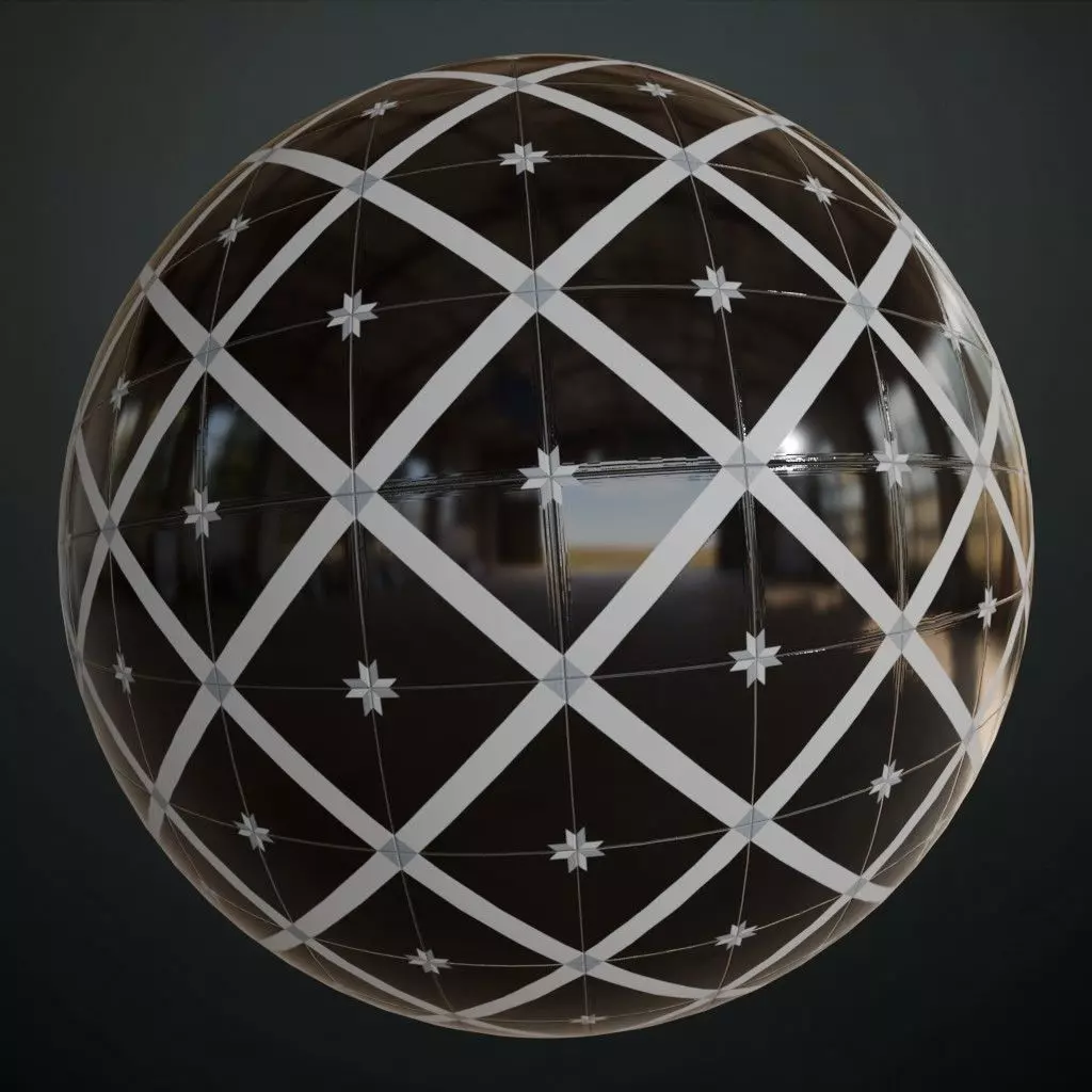 Modern Glossy Black Diamond Lattice Tiles PBR Seamless Texture