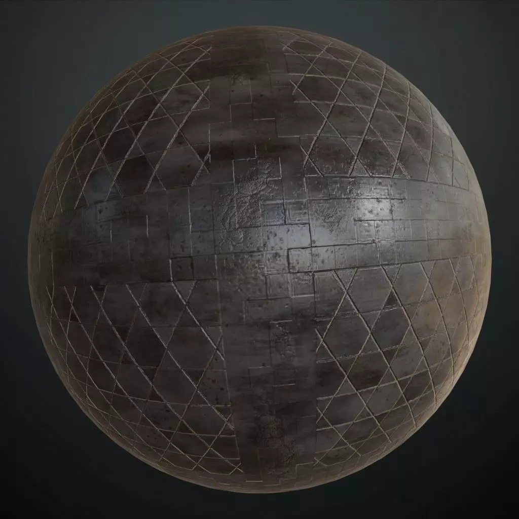 Industrial Weathered Black Geometric Stone Tiles PBR Seamless Texture