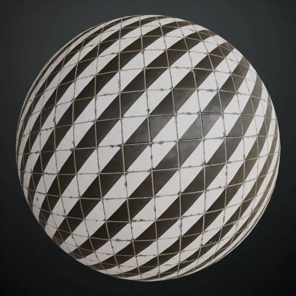 Modern Matte Black and White Diagonal Split Tiles PBR Seamless Texture