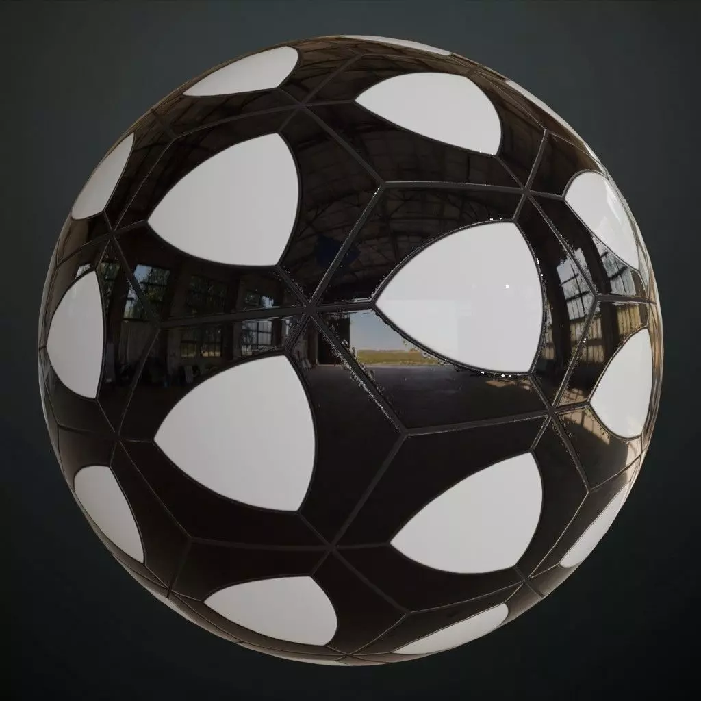 Modern Glossy Black and White Teardrop Hexagon Tiles PBR Texture