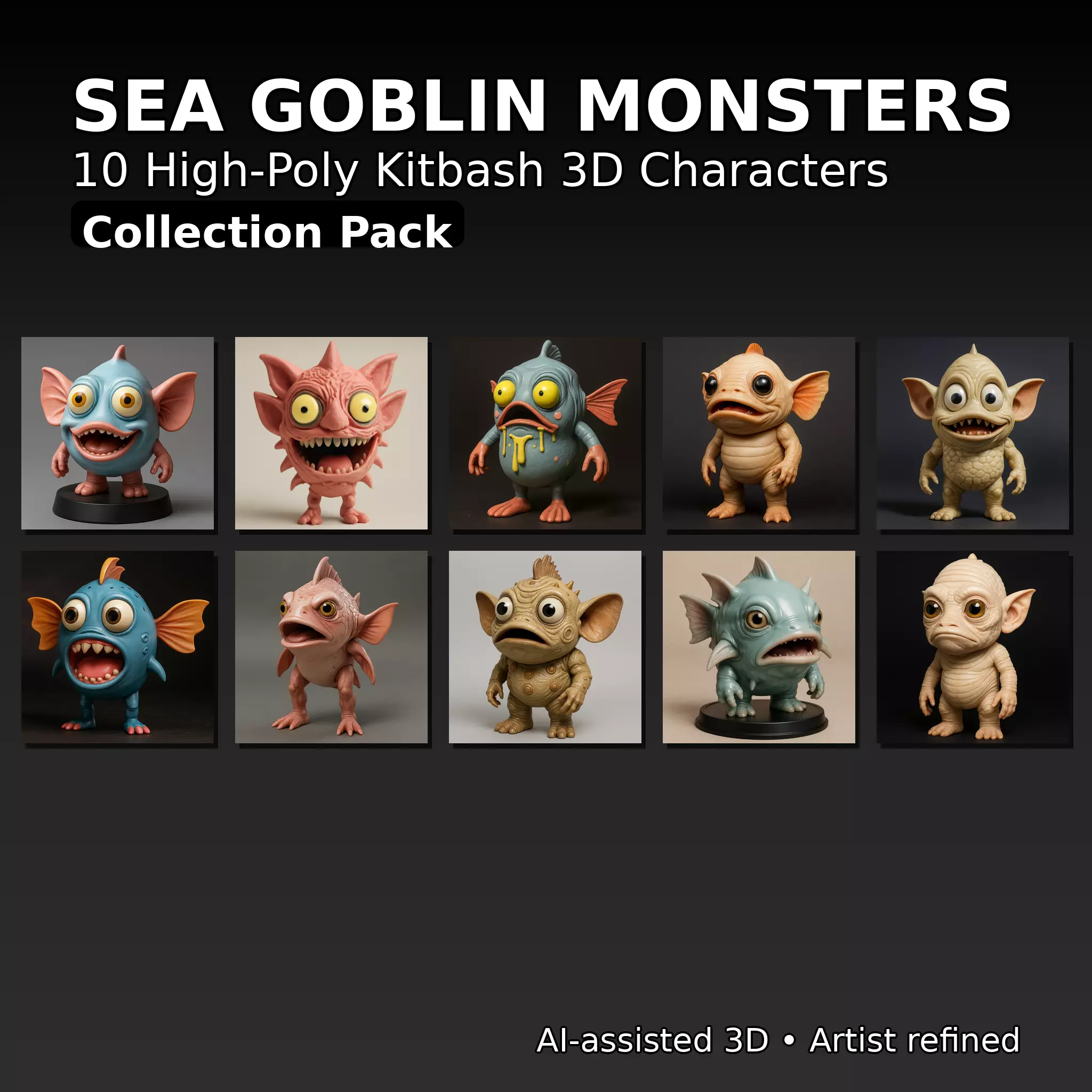 Sea Goblin Monsters - 10 High-Poly Kitbash Creature Pack 3D print model