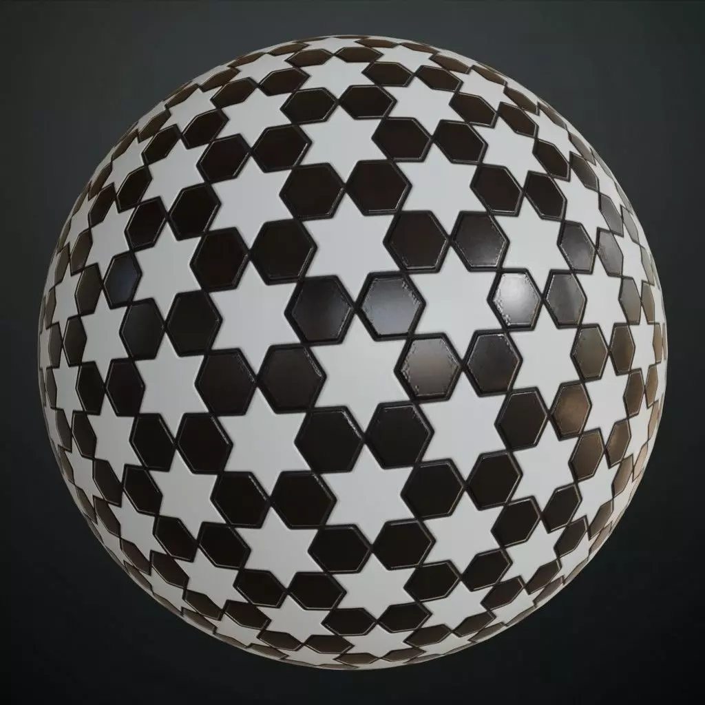 Modern Glossy Black and White Islamic Geometric Hexagon Tiles Texture